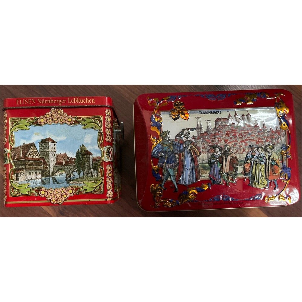 2 Weissella/Elisen Lebkuchen & Schuhmann gngerbread cookie tins xmas nürnberger